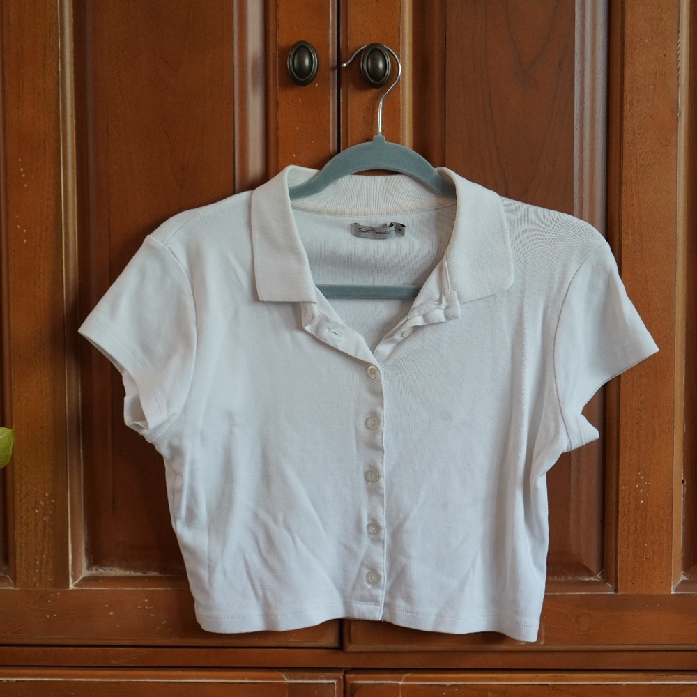 White Cropped Button Up Tee